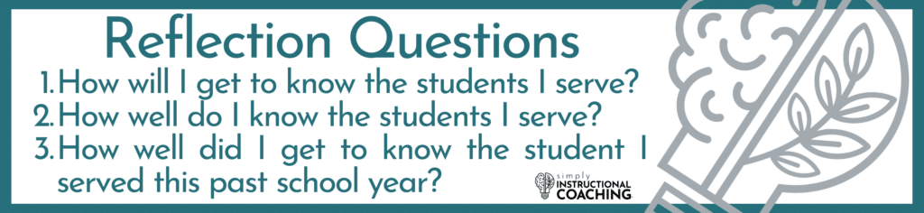How will I get to know the students I serve?
How well do I know the students I serve?
How well did I get to know the student I served this past school year?