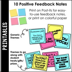 10 Positive Post It Notes for students to use in classroom